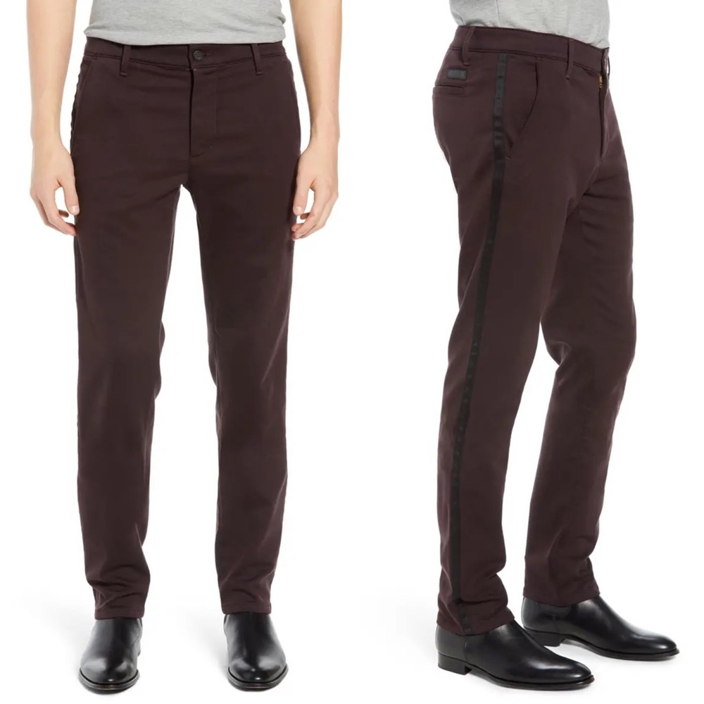 Ag Adriano Goldschmied Men's Dark Brown Slim Pants with Side Tape